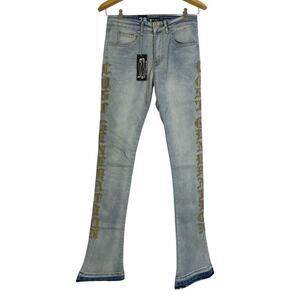 Waimea Lost Generation Stacked Jeans 28 Womens Flare Blue Green Embroidered 36"